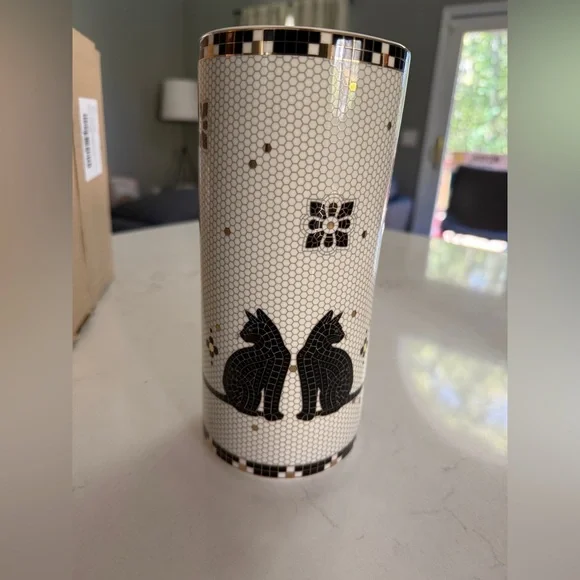 Anthropologie Bistro Tile Black Cat Vase - BRAND NEW - Picture 1 of 4